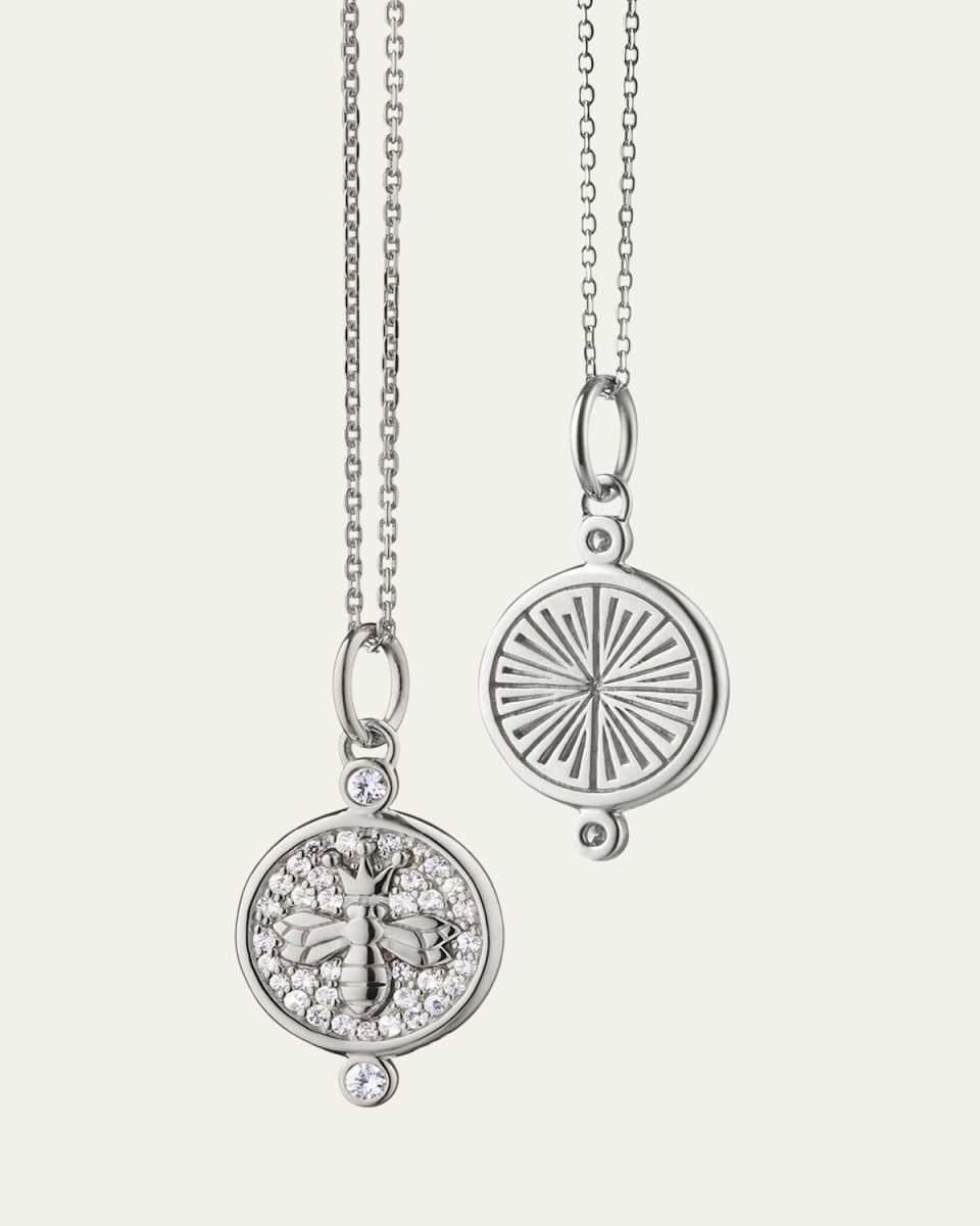 Sterling Silver Queen Bee Charm Necklace with Pave White Sapphires